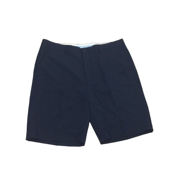 Mens Chino Shorts Size‎ 38W Navy Polyester Slash Pockets Flat Front High Rise - Picture 1 of 4